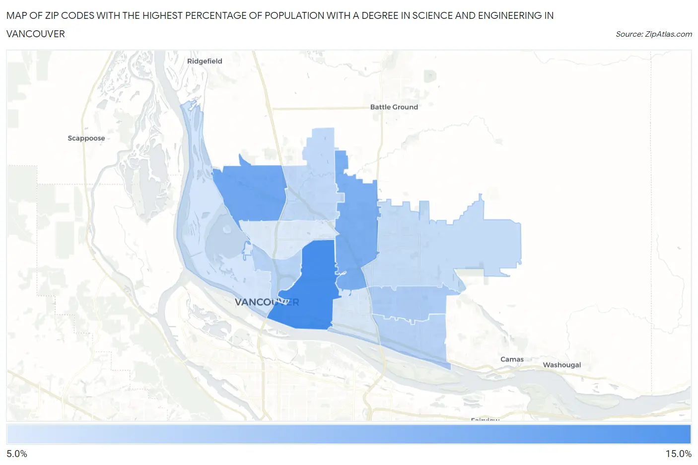 Zip Codes with the Highest Percentage of Population with a Degree in Science and Engineering in Vancouver Map