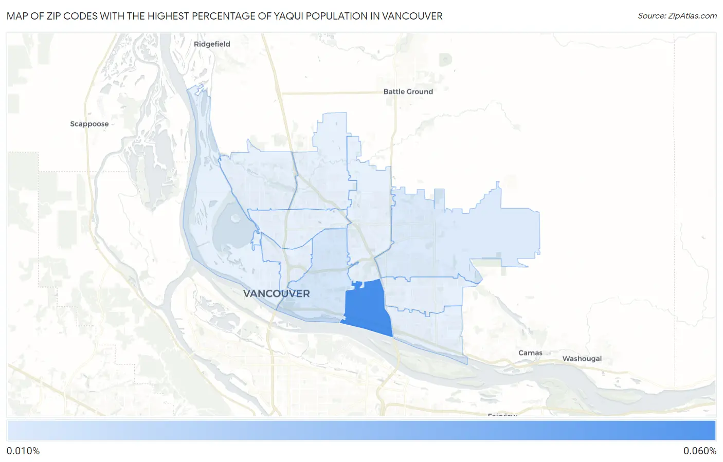 Zip Codes with the Highest Percentage of Yaqui Population in Vancouver Map