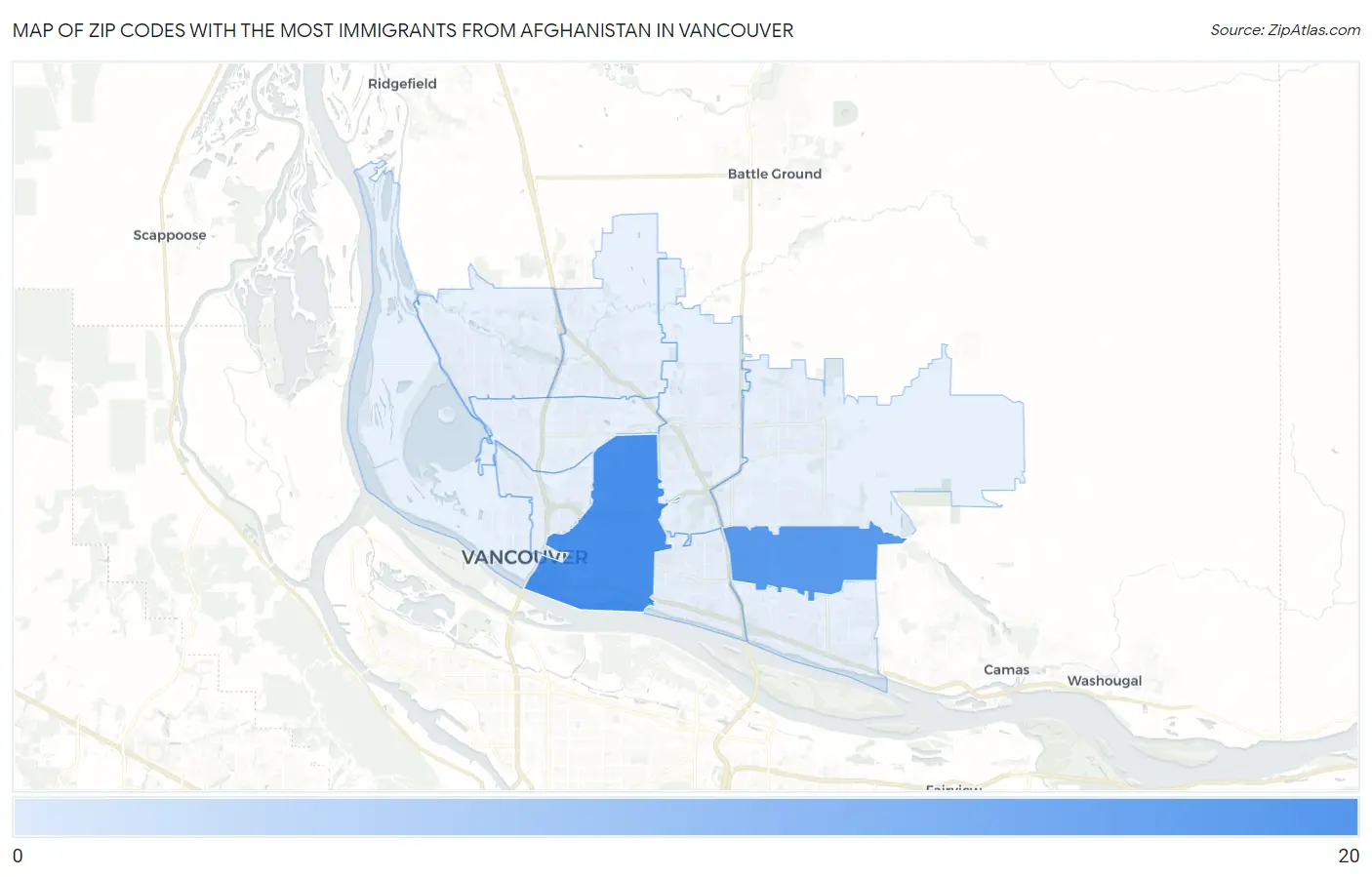Zip Codes with the Most Immigrants from Afghanistan in Vancouver Map