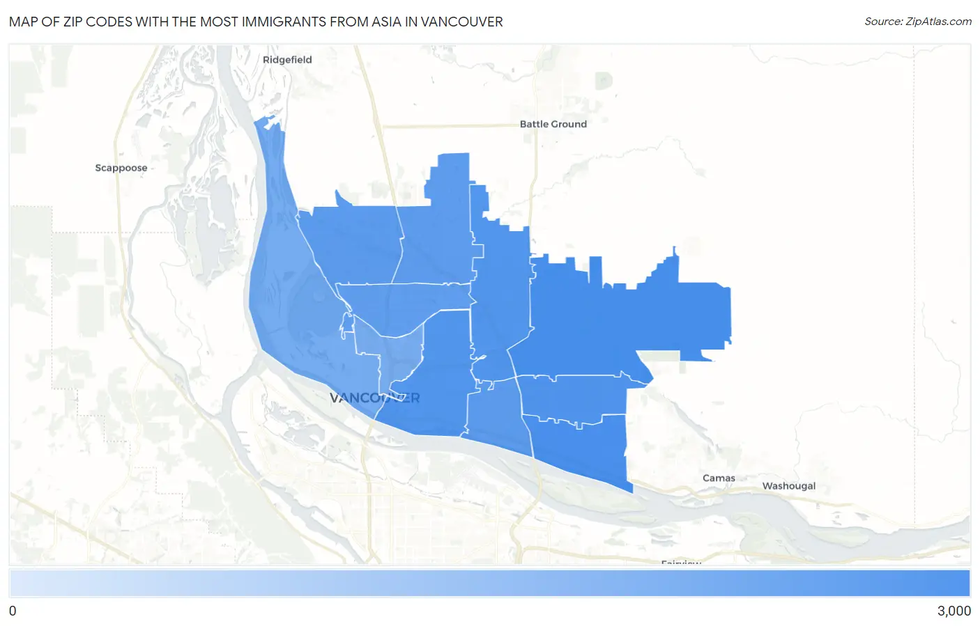 Zip Codes with the Most Immigrants from Asia in Vancouver Map