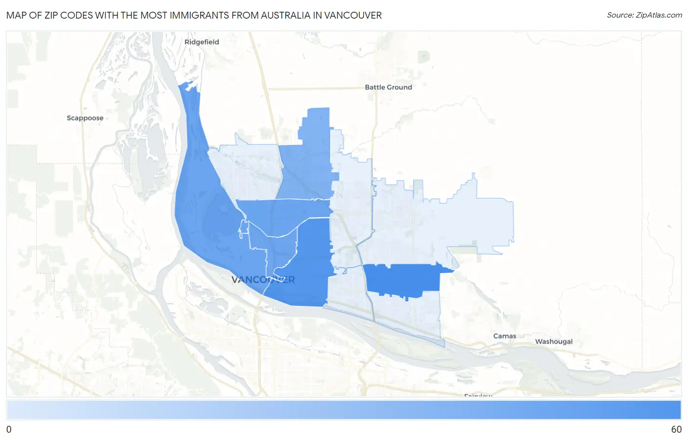 Zip Codes with the Most Immigrants from Australia in Vancouver Map