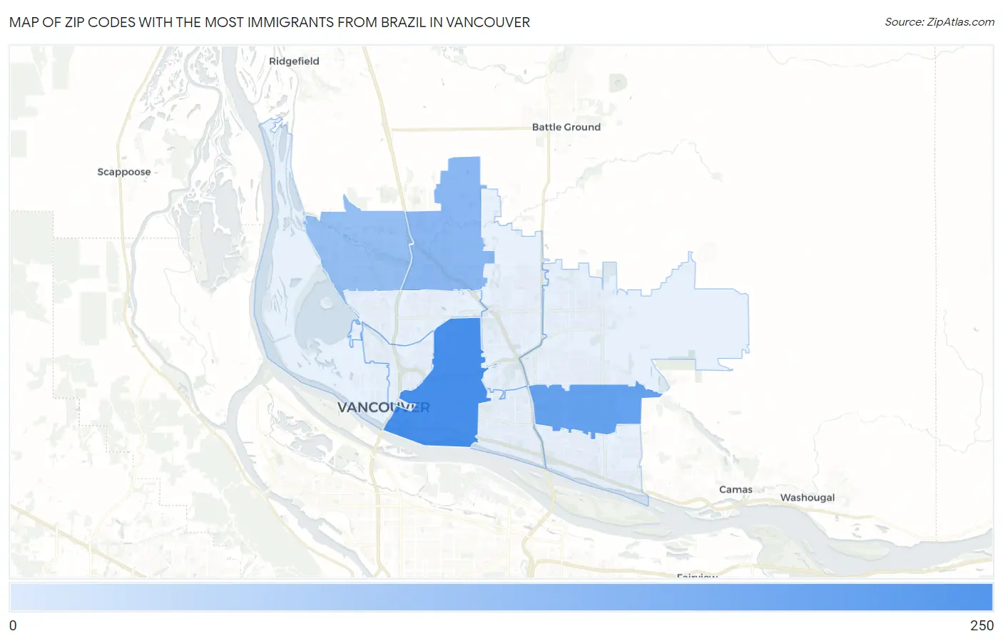 Zip Codes with the Most Immigrants from Brazil in Vancouver Map