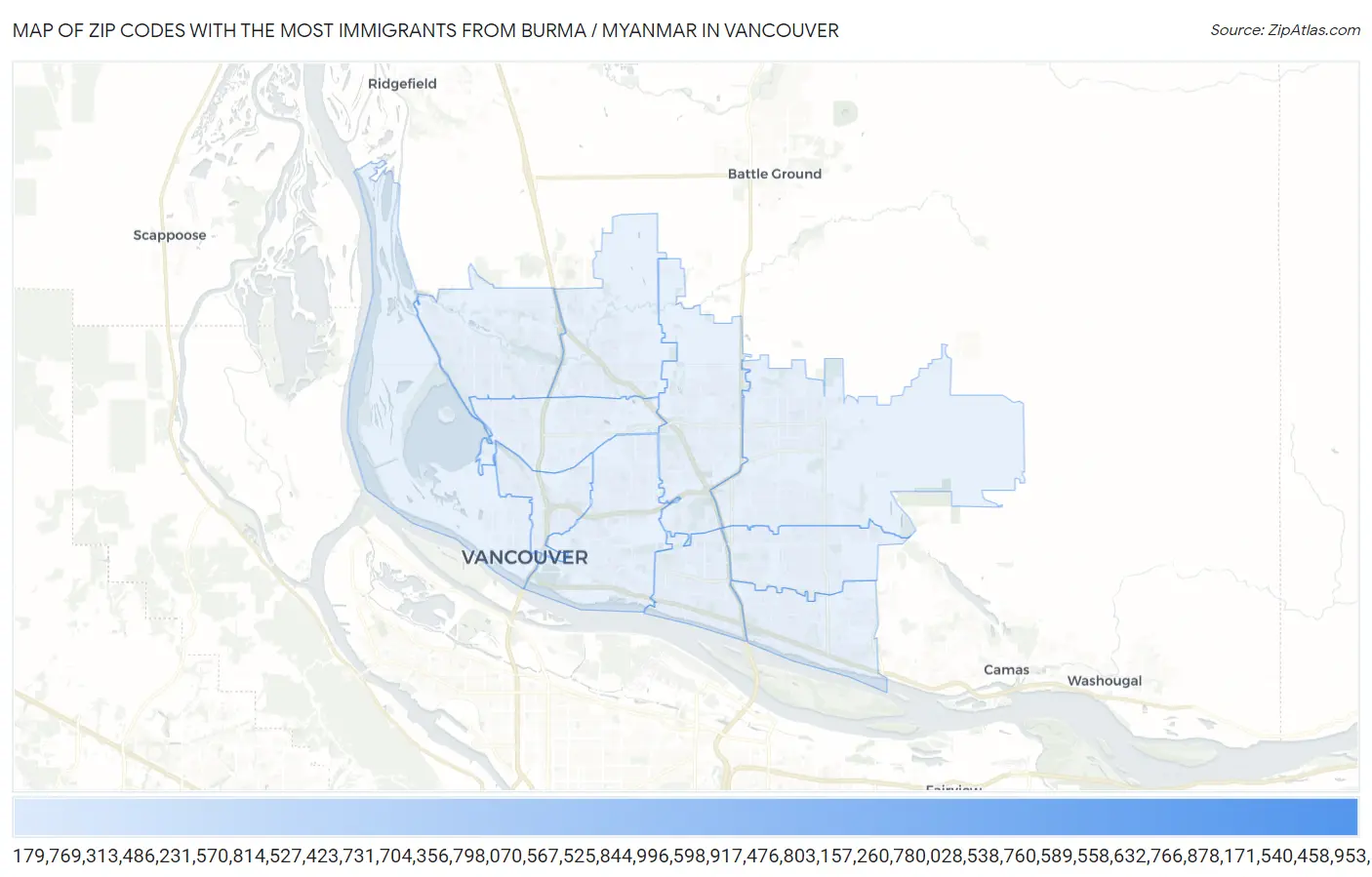 Zip Codes with the Most Immigrants from Burma / Myanmar in Vancouver Map