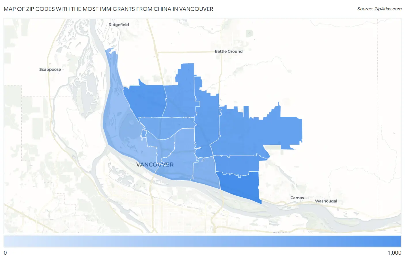 Zip Codes with the Most Immigrants from China in Vancouver Map