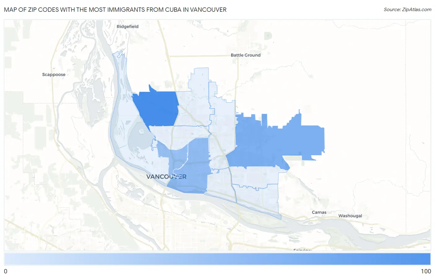 Zip Codes with the Most Immigrants from Cuba in Vancouver Map