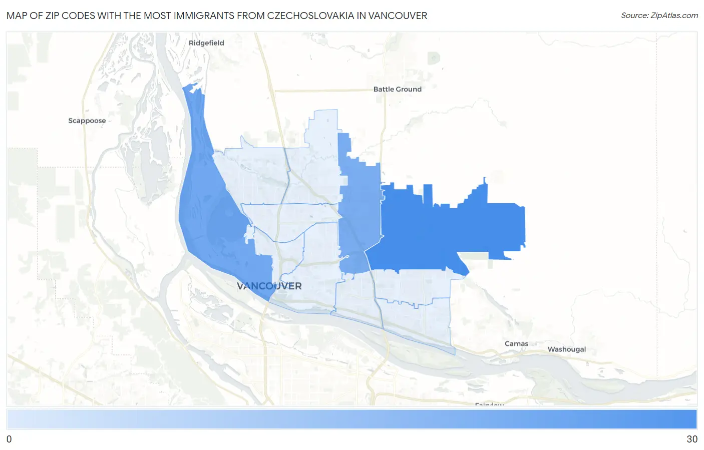 Zip Codes with the Most Immigrants from Czechoslovakia in Vancouver Map