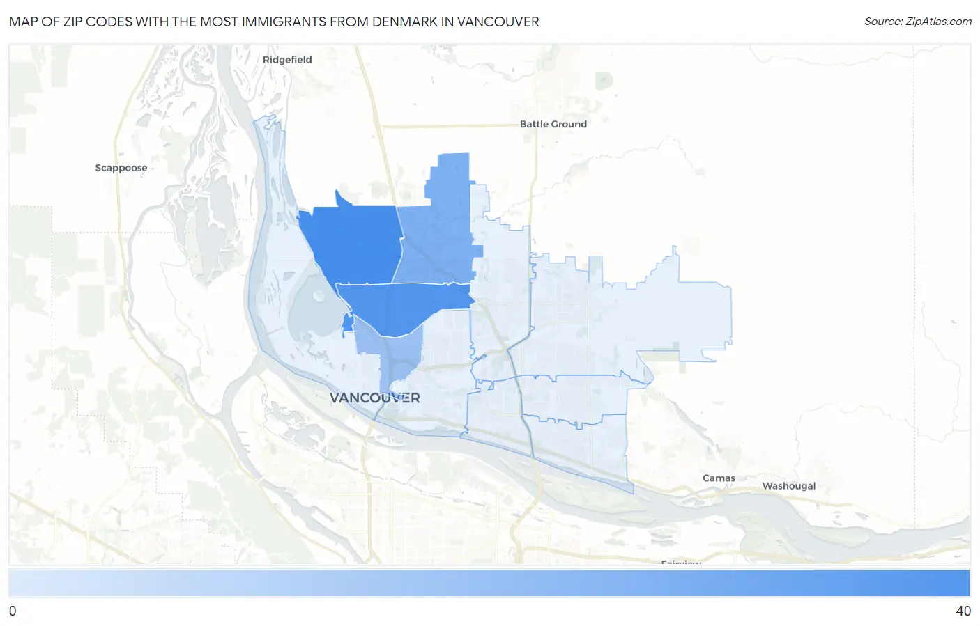 Zip Codes with the Most Immigrants from Denmark in Vancouver Map