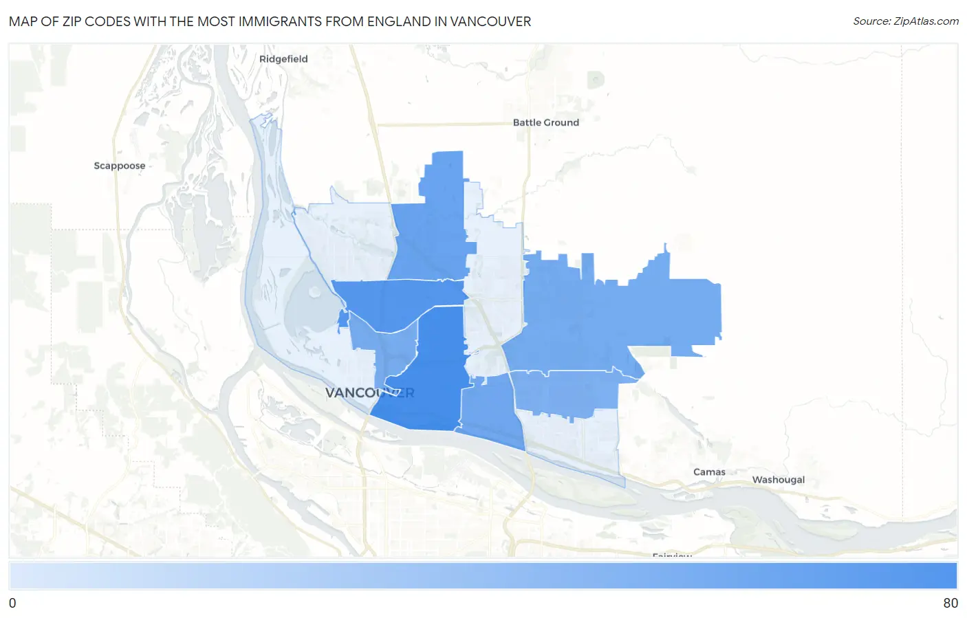 Zip Codes with the Most Immigrants from England in Vancouver Map