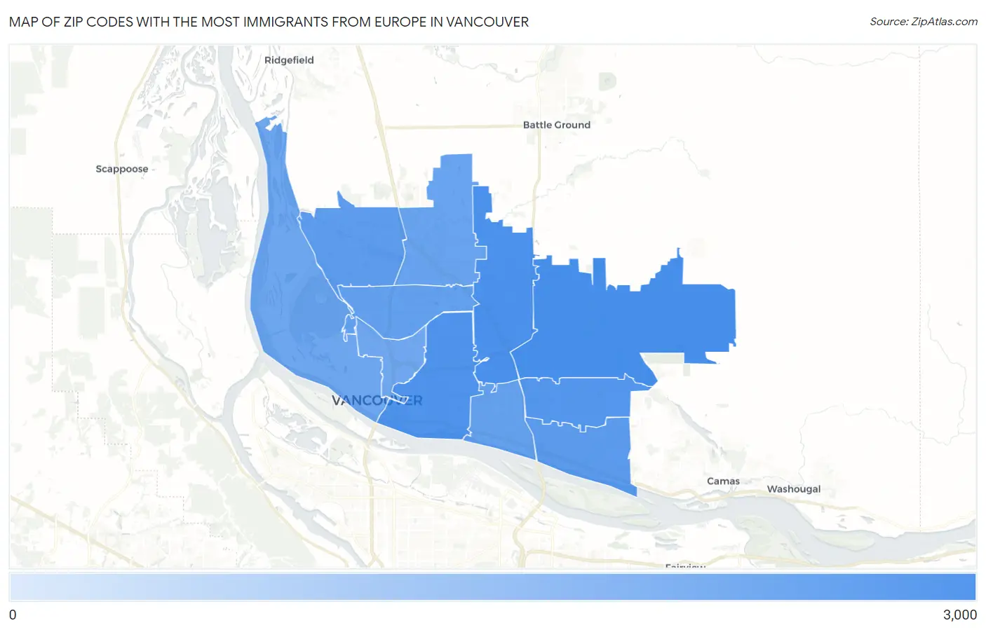 Zip Codes with the Most Immigrants from Europe in Vancouver Map