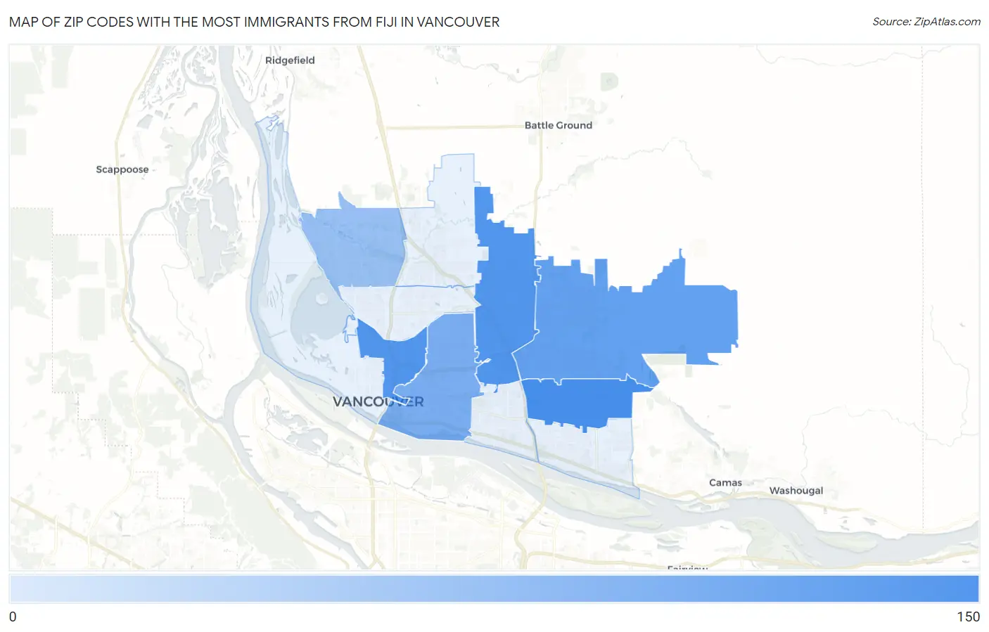 Zip Codes with the Most Immigrants from Fiji in Vancouver Map
