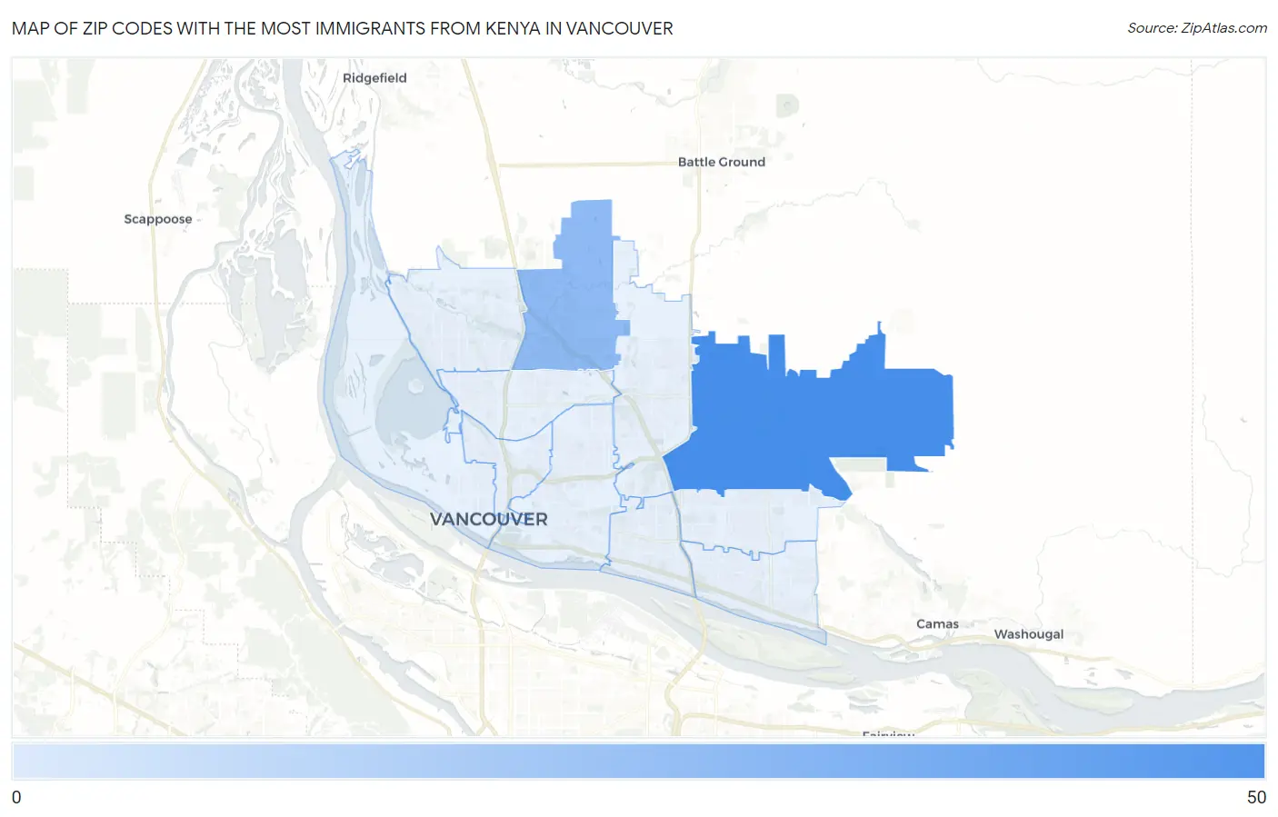Zip Codes with the Most Immigrants from Kenya in Vancouver Map