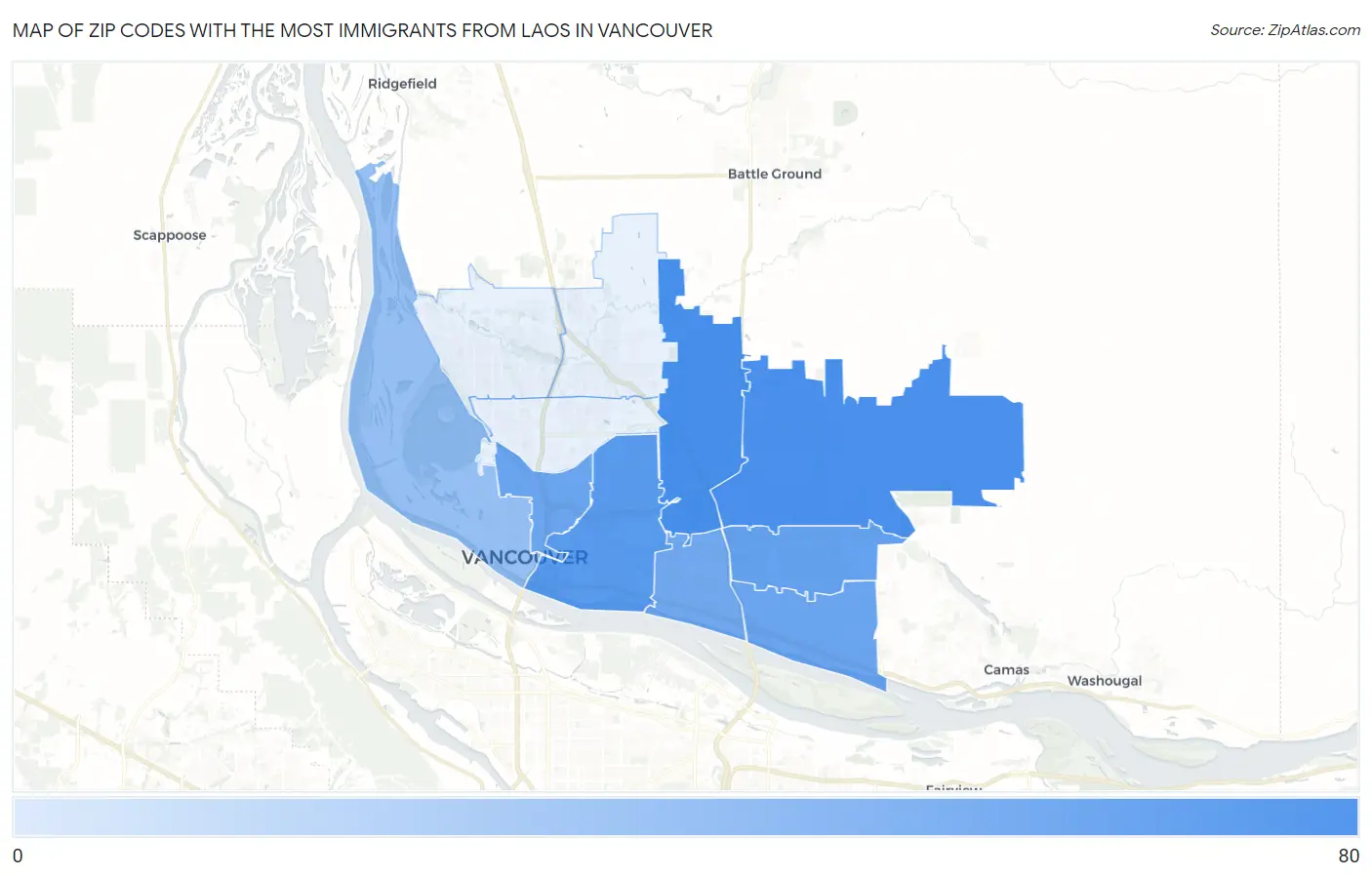 Zip Codes with the Most Immigrants from Laos in Vancouver Map