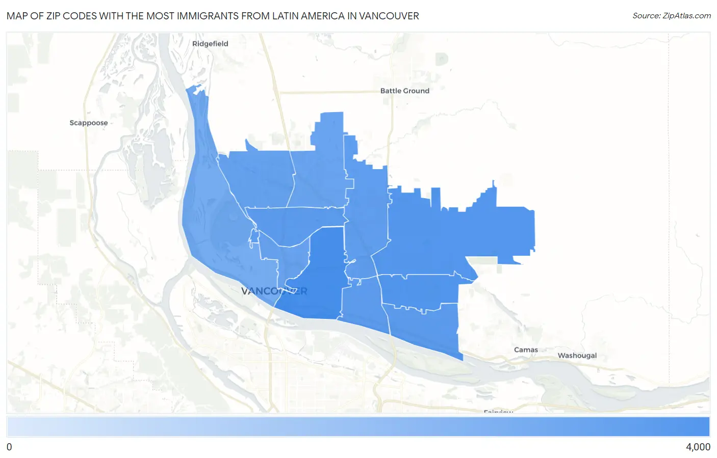 Zip Codes with the Most Immigrants from Latin America in Vancouver Map