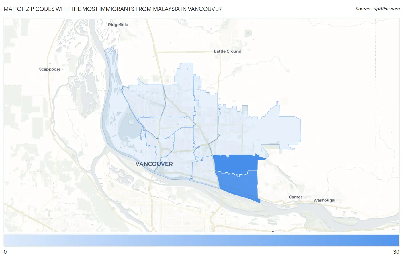 Zip Codes with the Most Immigrants from Malaysia in Vancouver Map