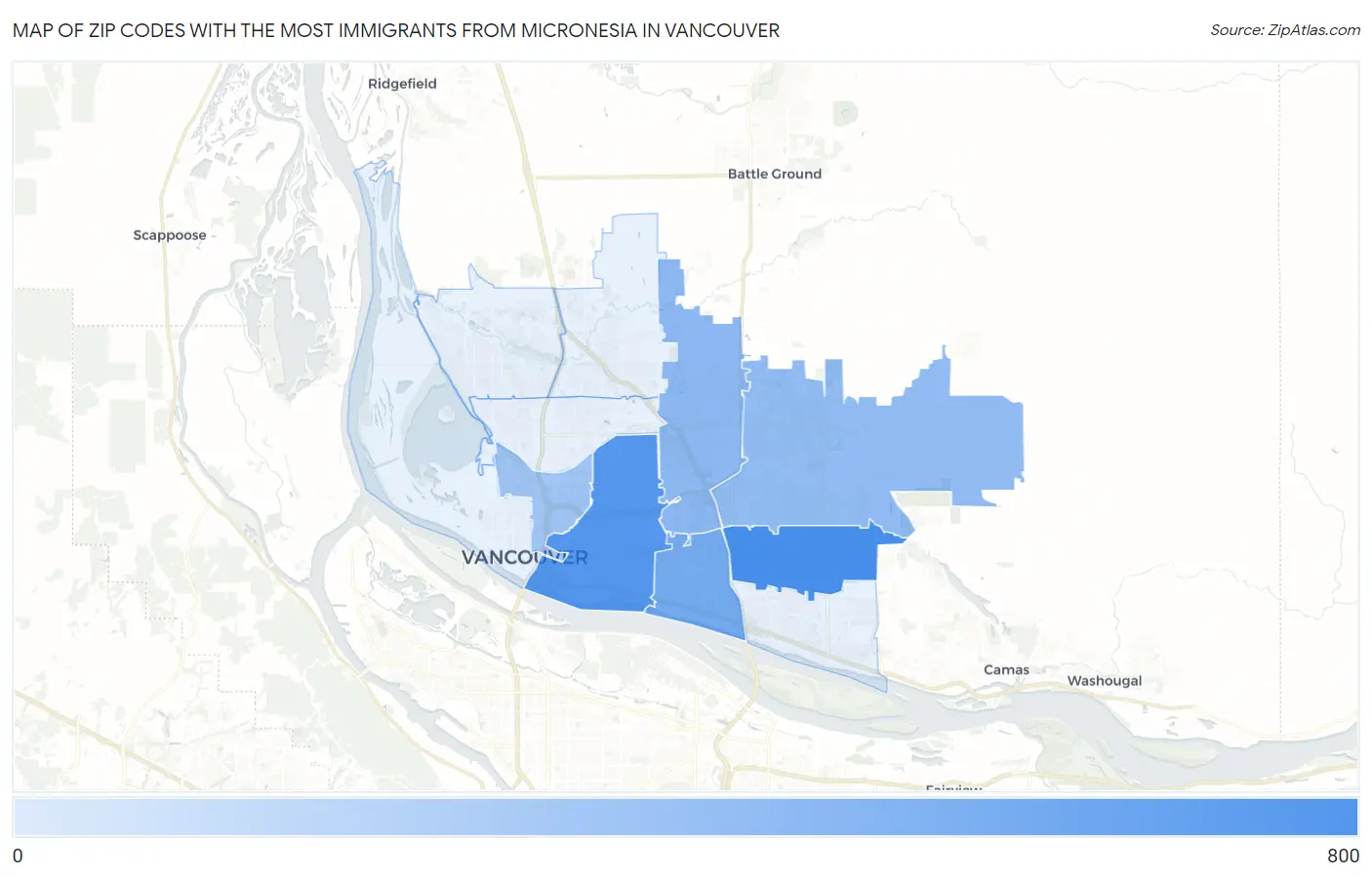 Zip Codes with the Most Immigrants from Micronesia in Vancouver Map