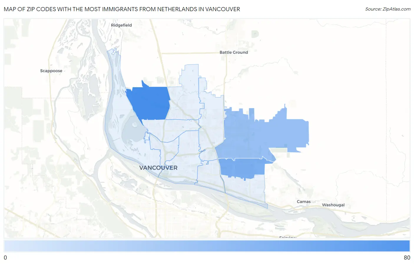 Zip Codes with the Most Immigrants from Netherlands in Vancouver Map