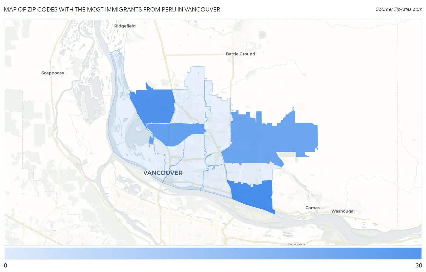 Zip Codes with the Most Immigrants from Peru in Vancouver Map