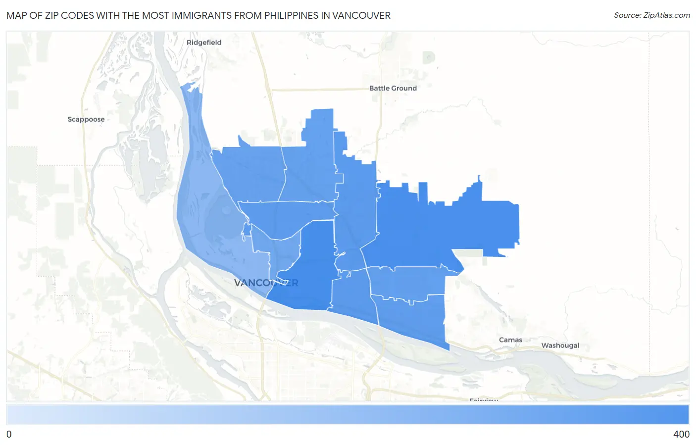 Zip Codes with the Most Immigrants from Philippines in Vancouver Map