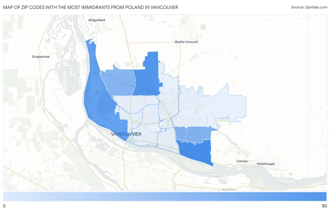 Zip Codes with the Most Immigrants from Poland in Vancouver Map