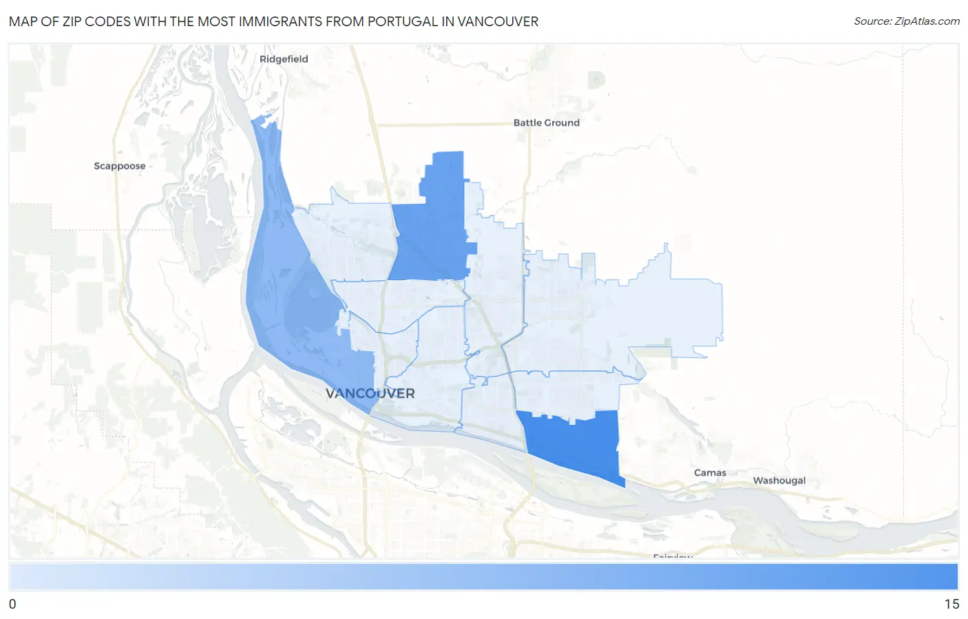 Zip Codes with the Most Immigrants from Portugal in Vancouver Map