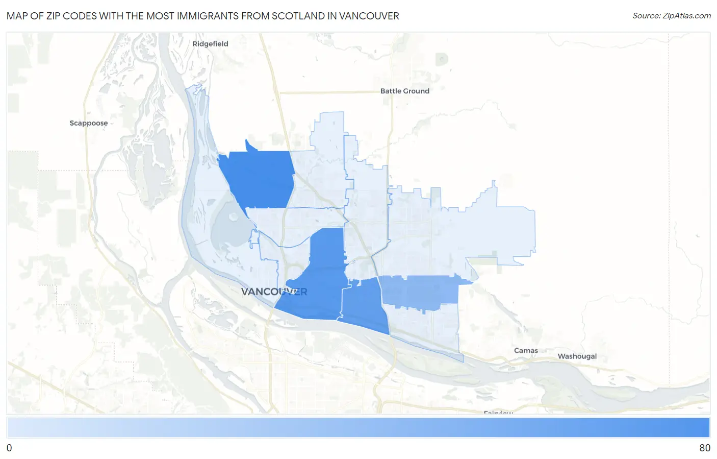 Zip Codes with the Most Immigrants from Scotland in Vancouver Map