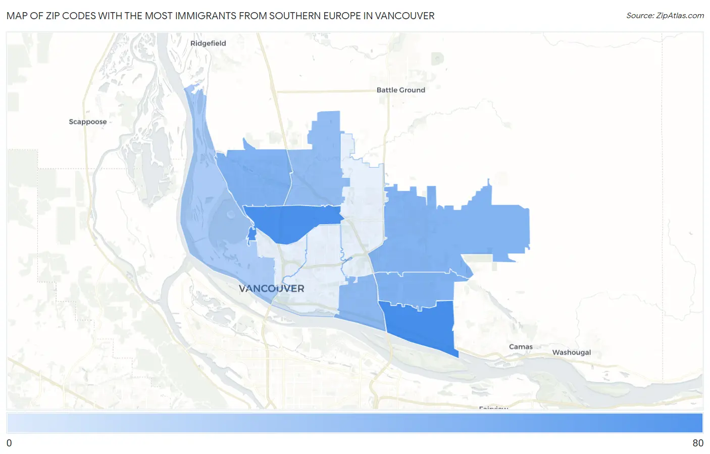 Zip Codes with the Most Immigrants from Southern Europe in Vancouver Map