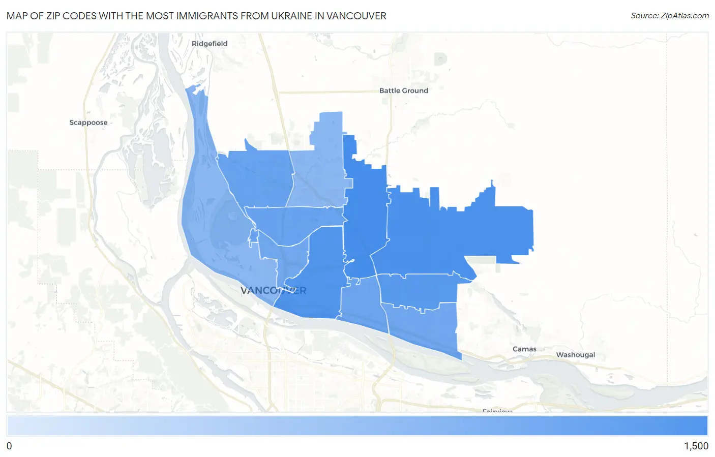 Zip Codes with the Most Immigrants from Ukraine in Vancouver Map