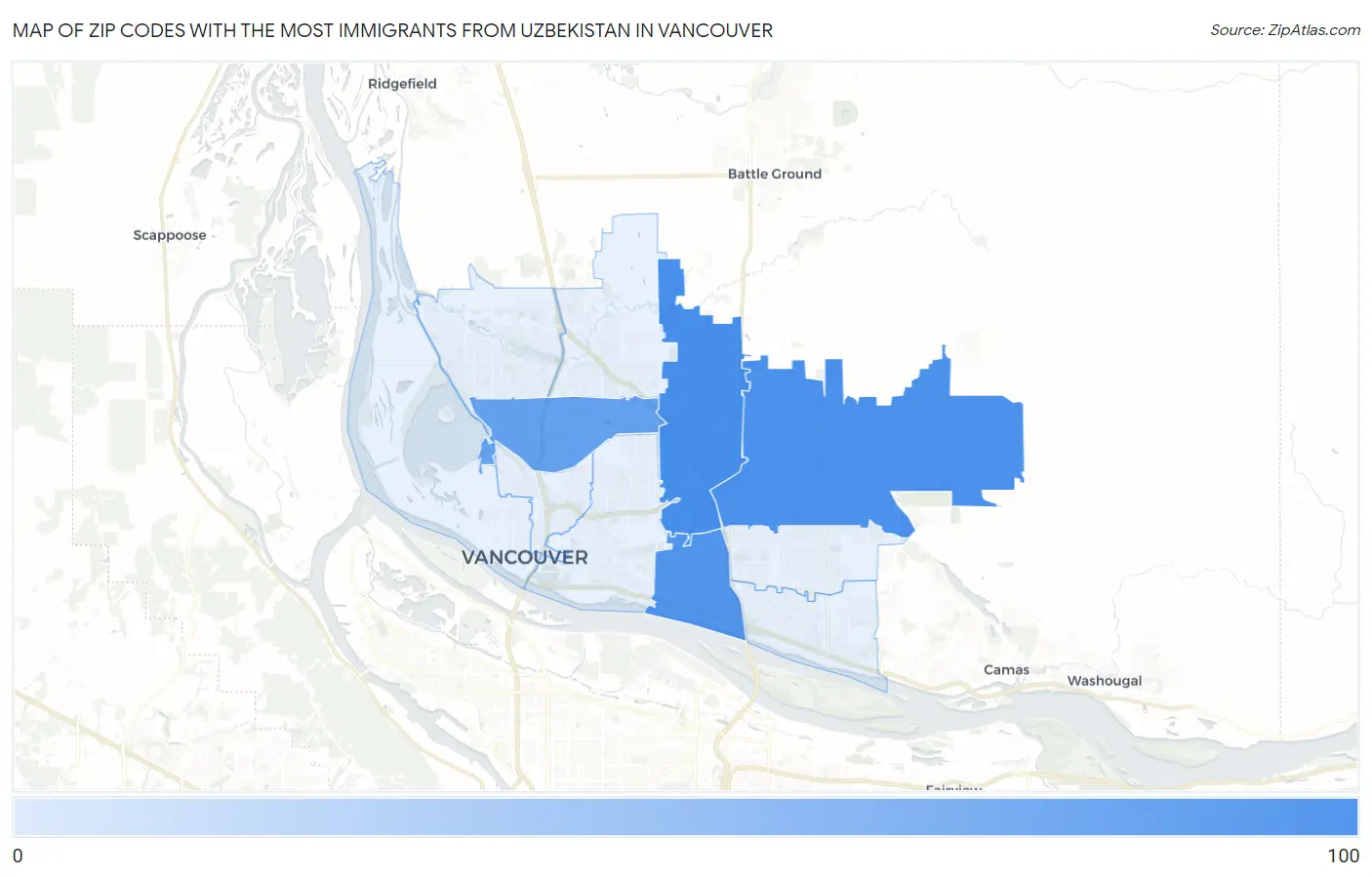 Zip Codes with the Most Immigrants from Uzbekistan in Vancouver Map