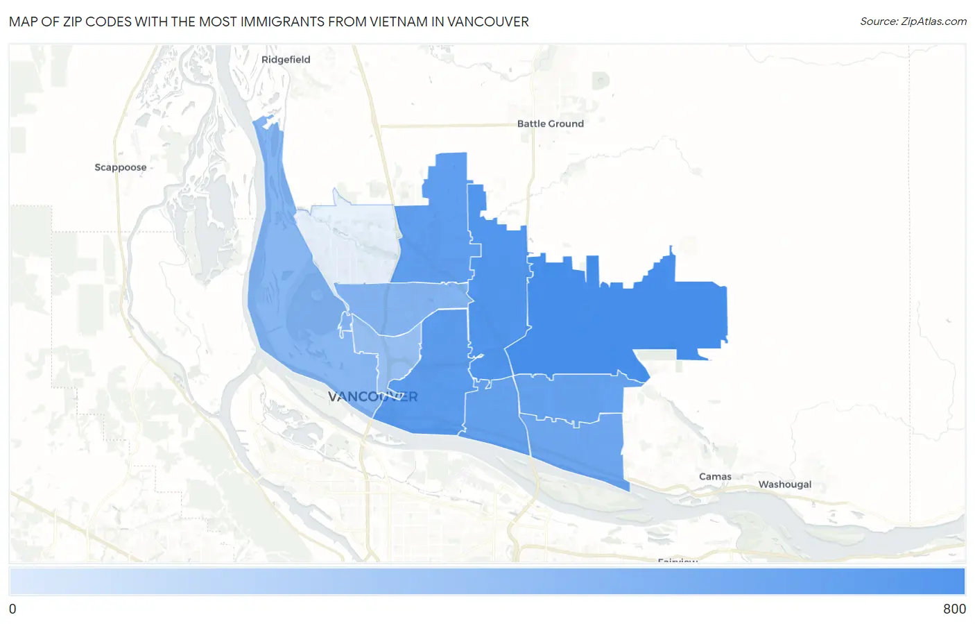 Zip Codes with the Most Immigrants from Vietnam in Vancouver Map