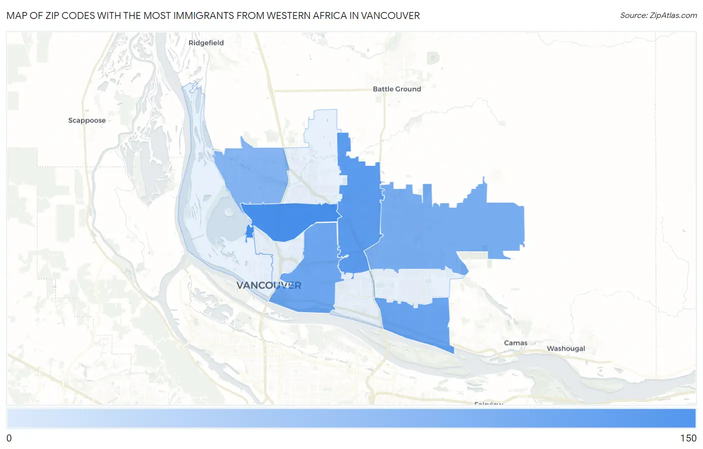 Zip Codes with the Most Immigrants from Western Africa in Vancouver Map