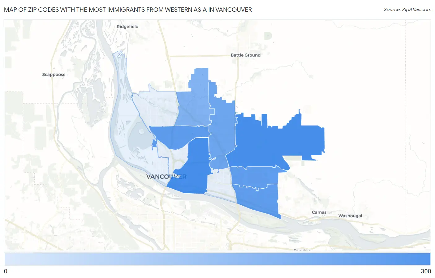 Zip Codes with the Most Immigrants from Western Asia in Vancouver Map
