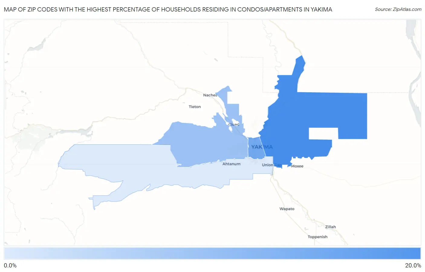 Zip Codes with the Highest Percentage of Households Residing in Condos/Apartments in Yakima Map