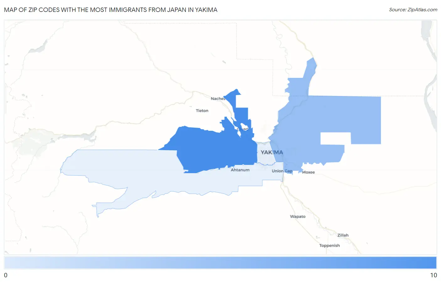Zip Codes with the Most Immigrants from Japan in Yakima Map