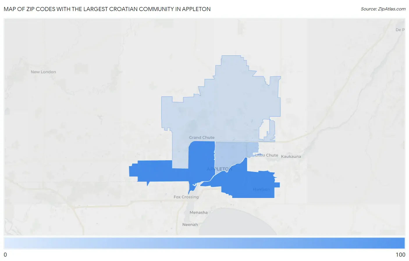 Zip Codes with the Largest Croatian Community in Appleton Map