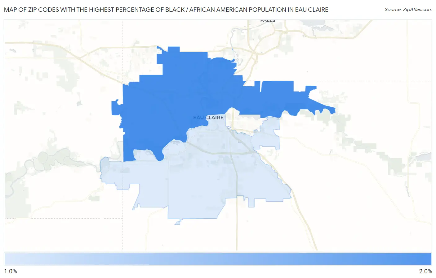 Zip Codes with the Highest Percentage of Black / African American Population in Eau Claire Map