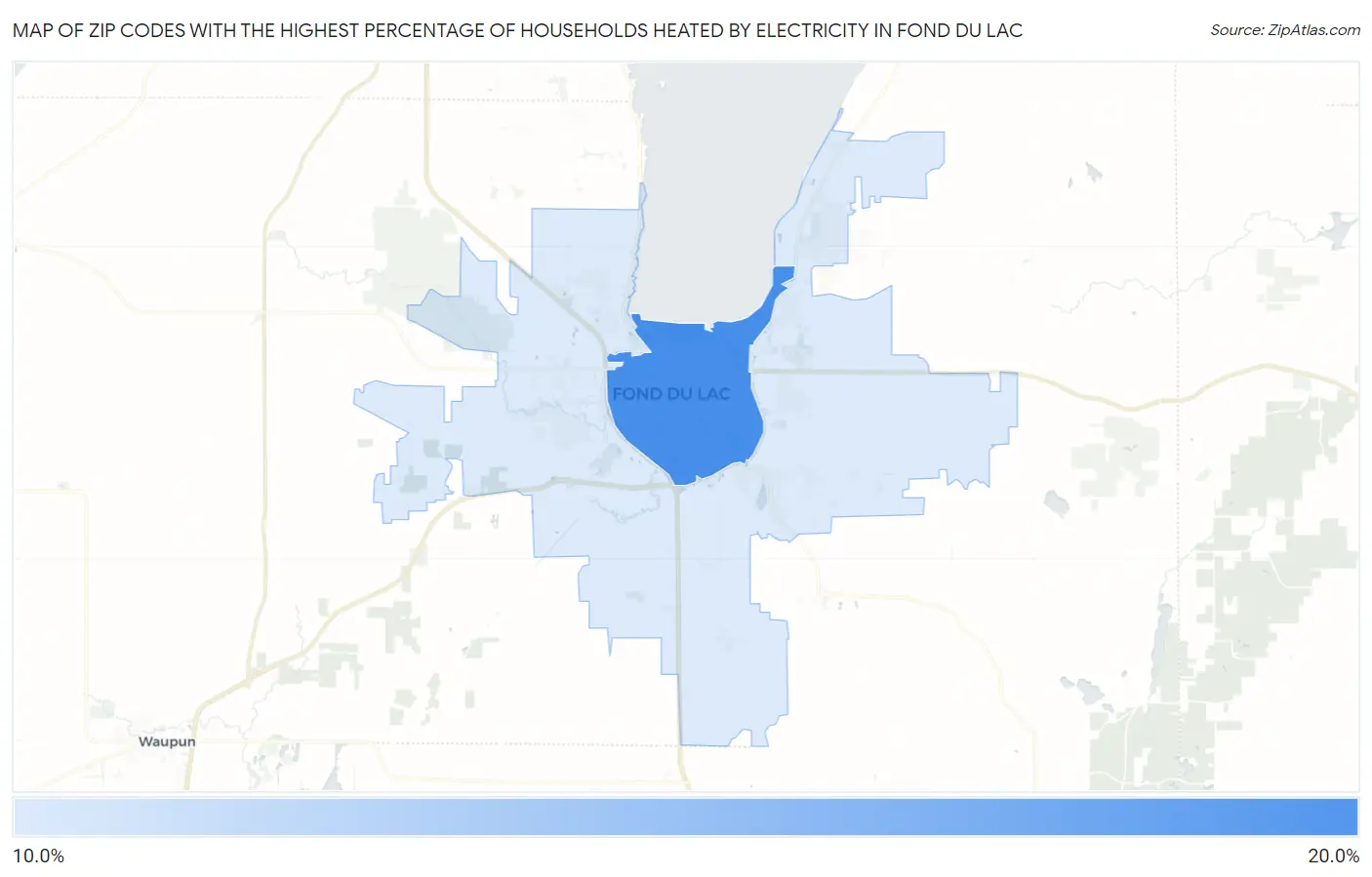 Zip Codes with the Highest Percentage of Households Heated by Electricity in Fond Du Lac Map