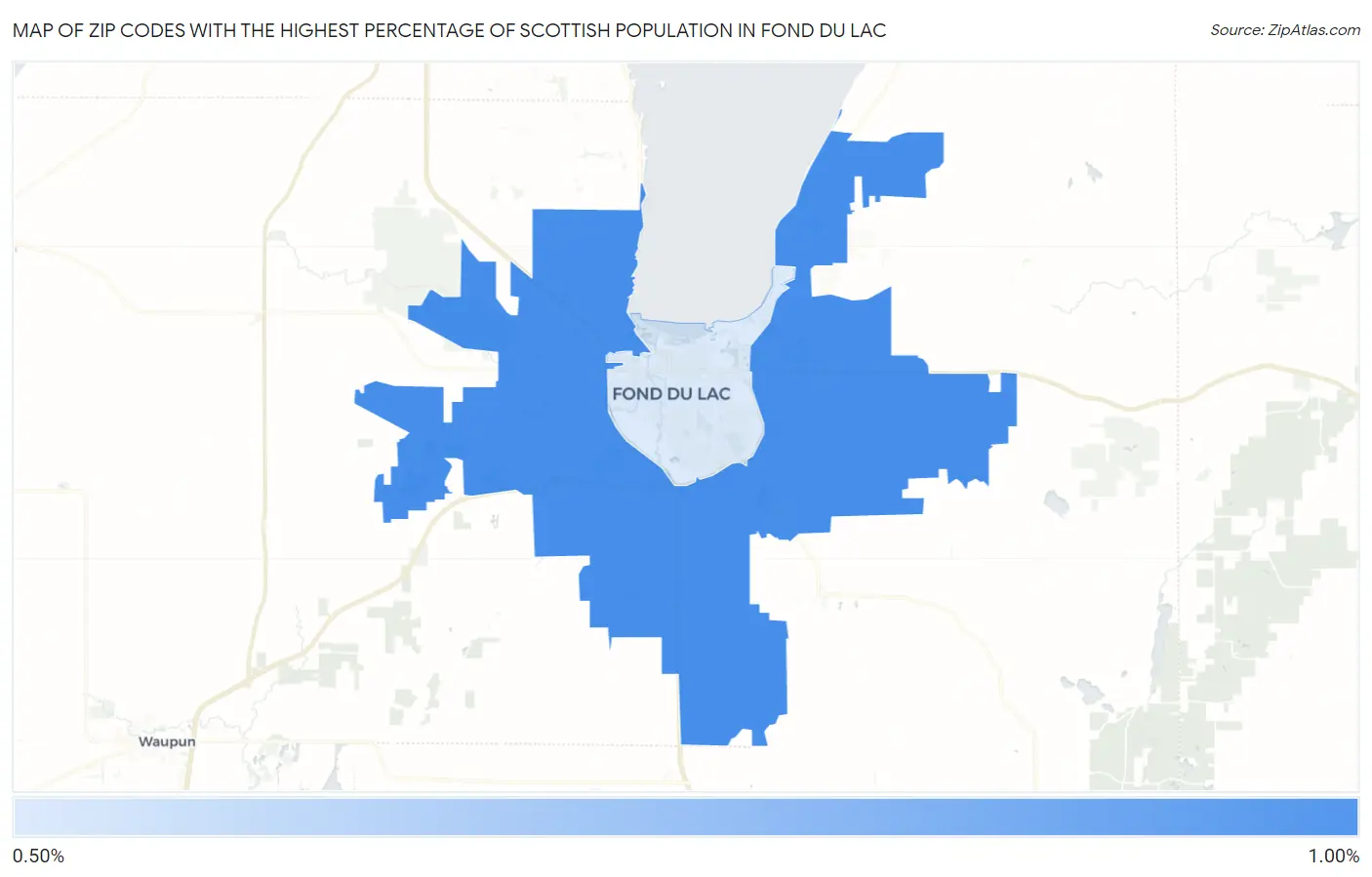 Zip Codes with the Highest Percentage of Scottish Population in Fond Du Lac Map