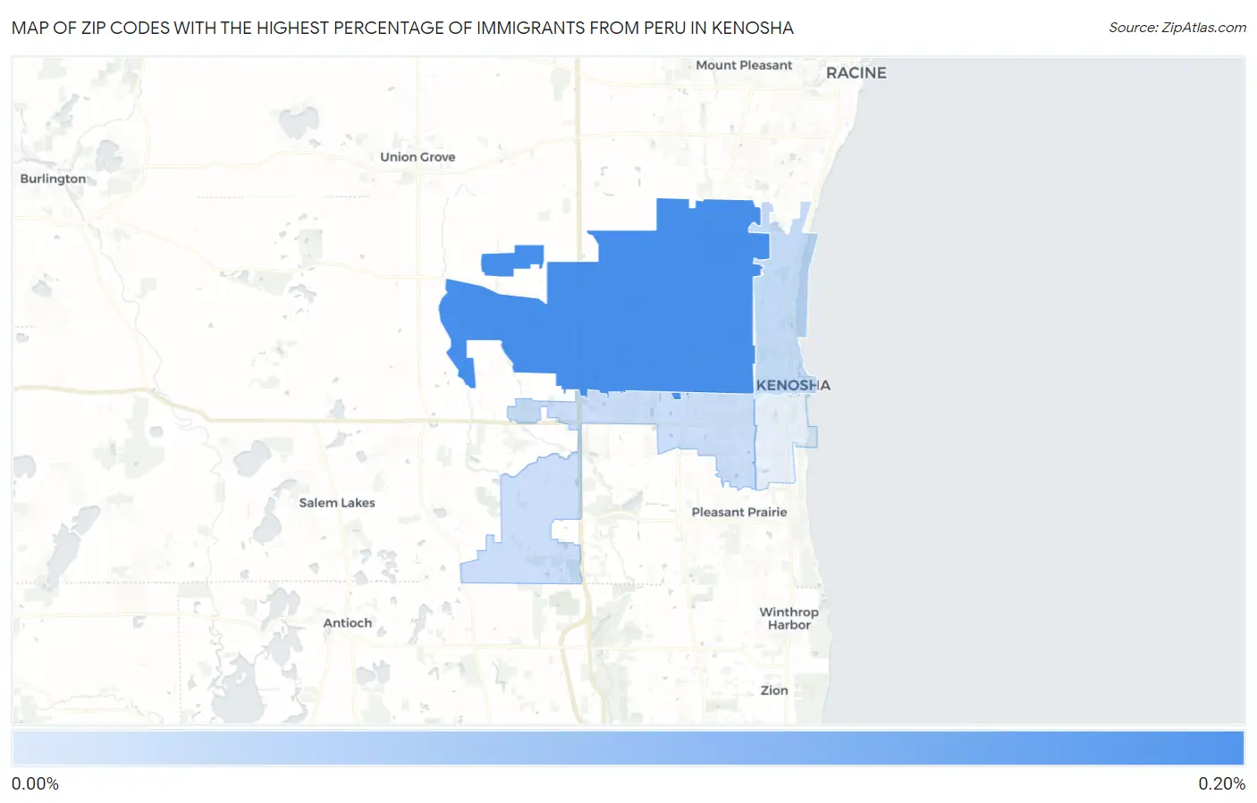 Zip Codes with the Highest Percentage of Immigrants from Peru in Kenosha Map