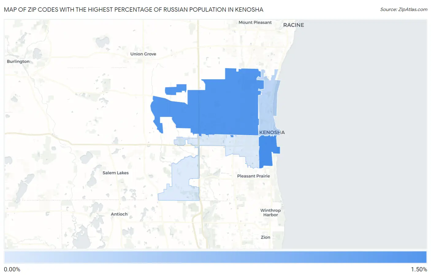 Zip Codes with the Highest Percentage of Russian Population in Kenosha Map