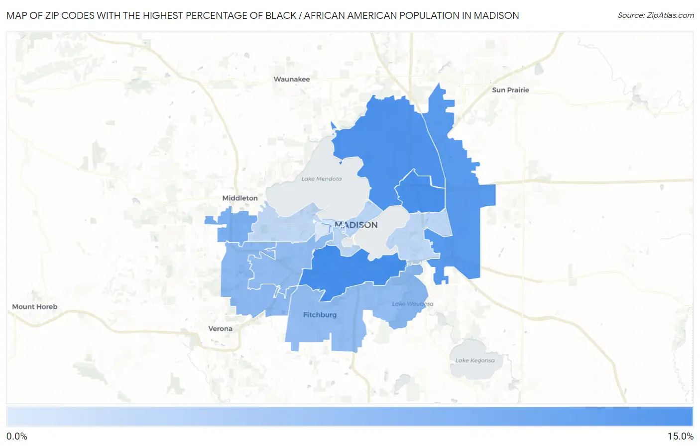 Zip Codes with the Highest Percentage of Black / African American Population in Madison Map