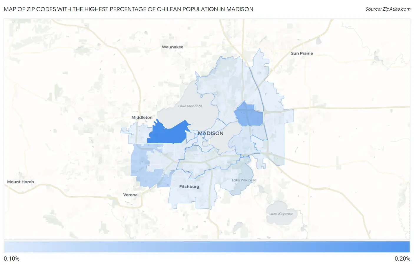 Zip Codes with the Highest Percentage of Chilean Population in Madison Map