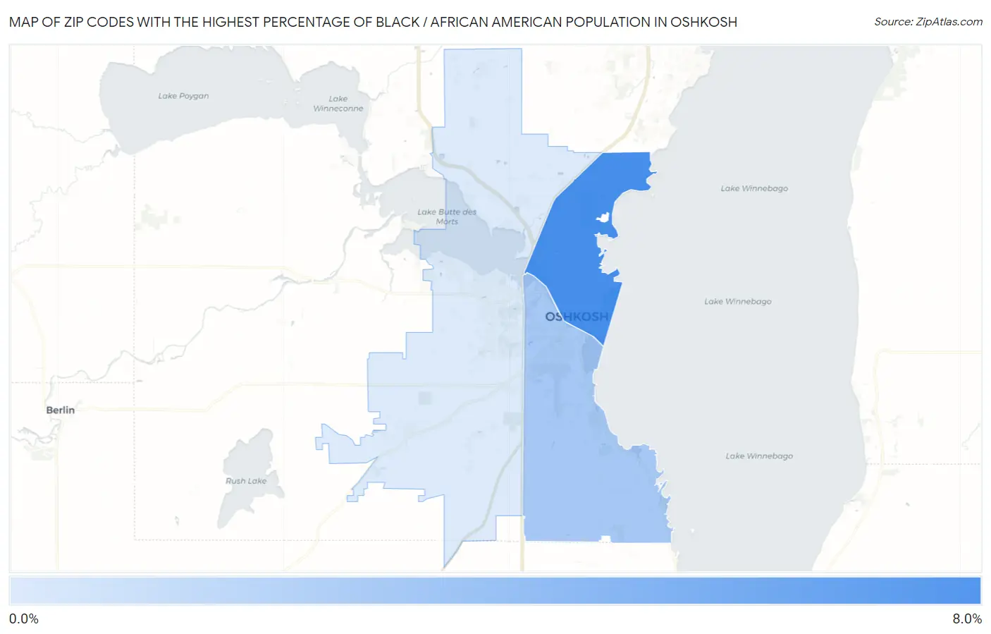 Zip Codes with the Highest Percentage of Black / African American Population in Oshkosh Map