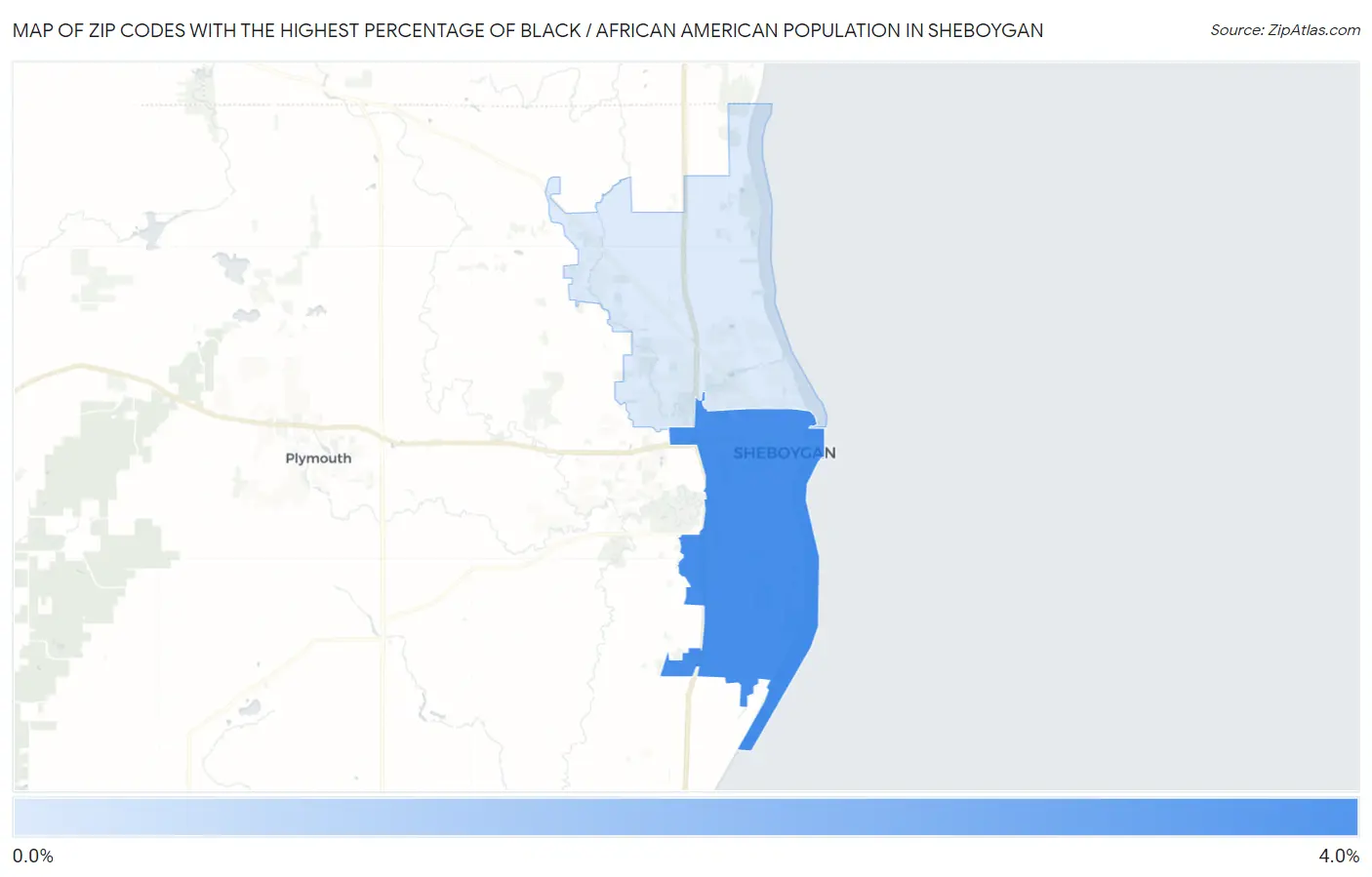 Zip Codes with the Highest Percentage of Black / African American Population in Sheboygan Map