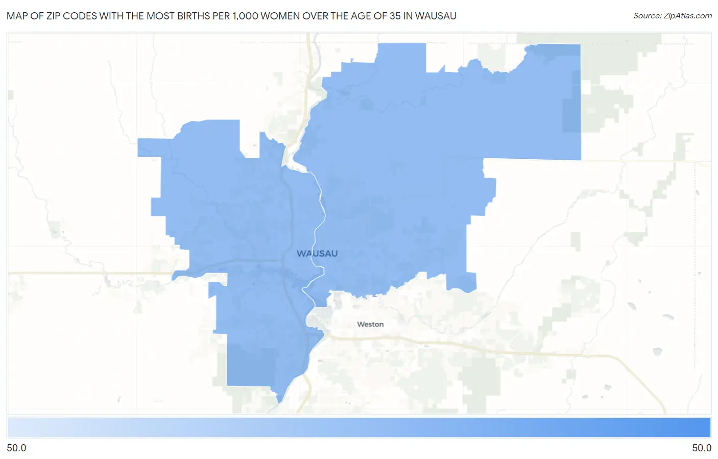 Zip Codes with the Most Births per 1,000 Women Over the Age of 35 in Wausau Map