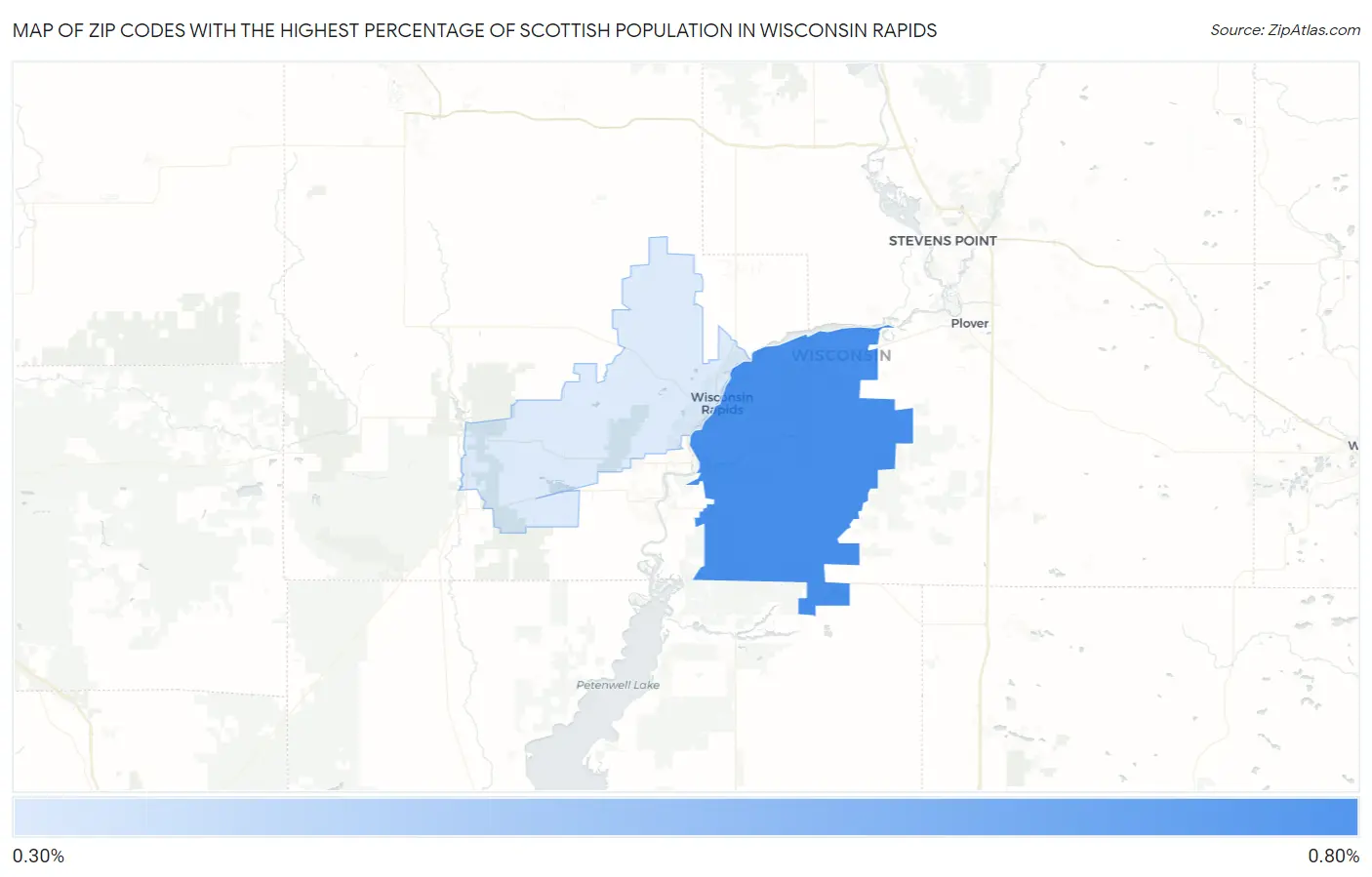 Zip Codes with the Highest Percentage of Scottish Population in Wisconsin Rapids Map