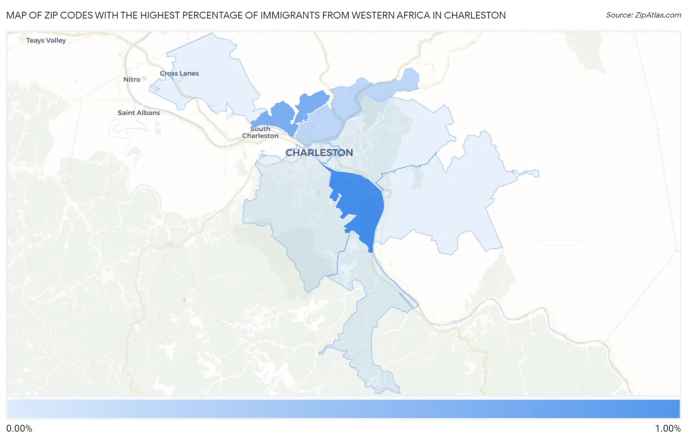 Zip Codes with the Highest Percentage of Immigrants from Western Africa in Charleston Map