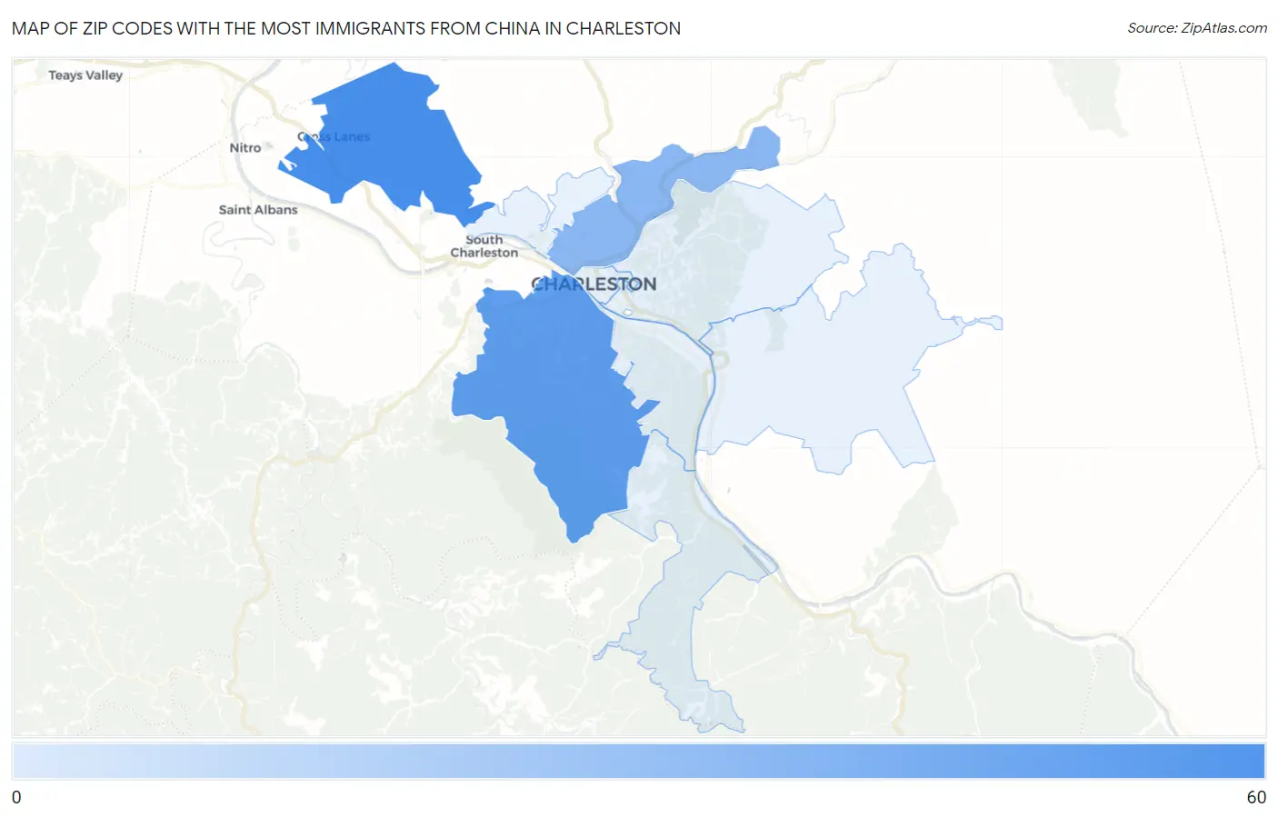 Zip Codes with the Most Immigrants from China in Charleston Map