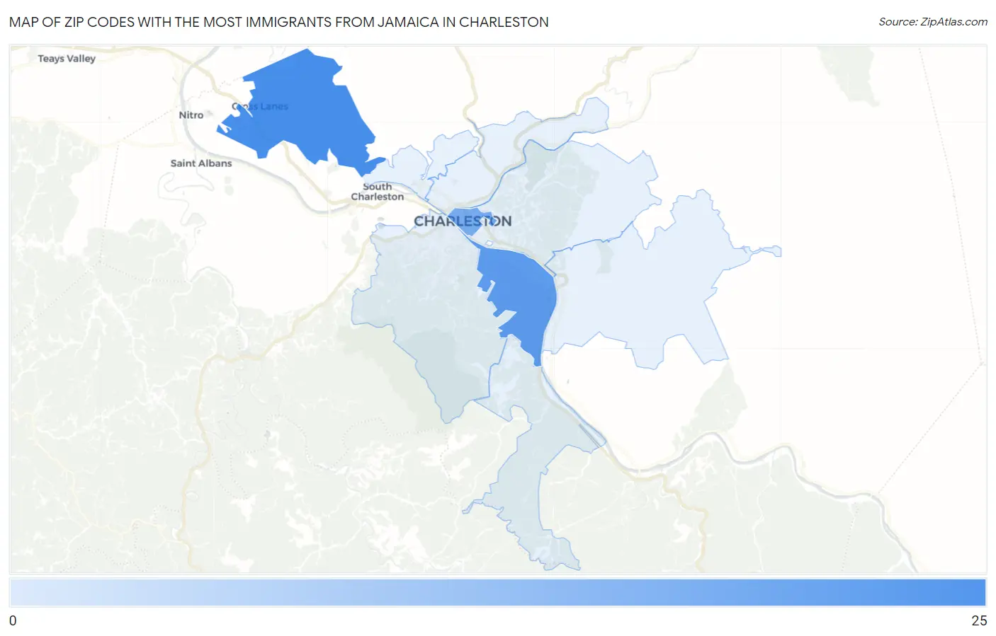 Zip Codes with the Most Immigrants from Jamaica in Charleston Map