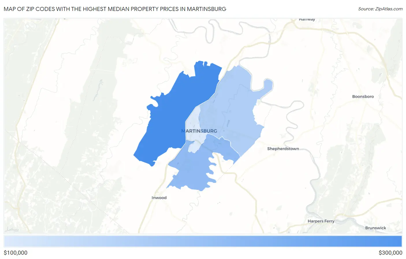 Zip Codes with the Highest Median Property Prices in Martinsburg Map