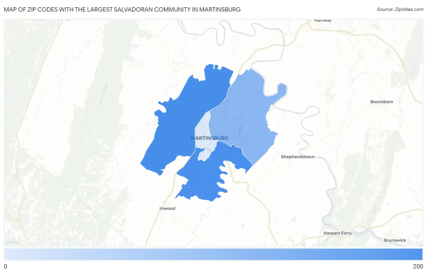 Zip Codes with the Largest Salvadoran Community in Martinsburg Map